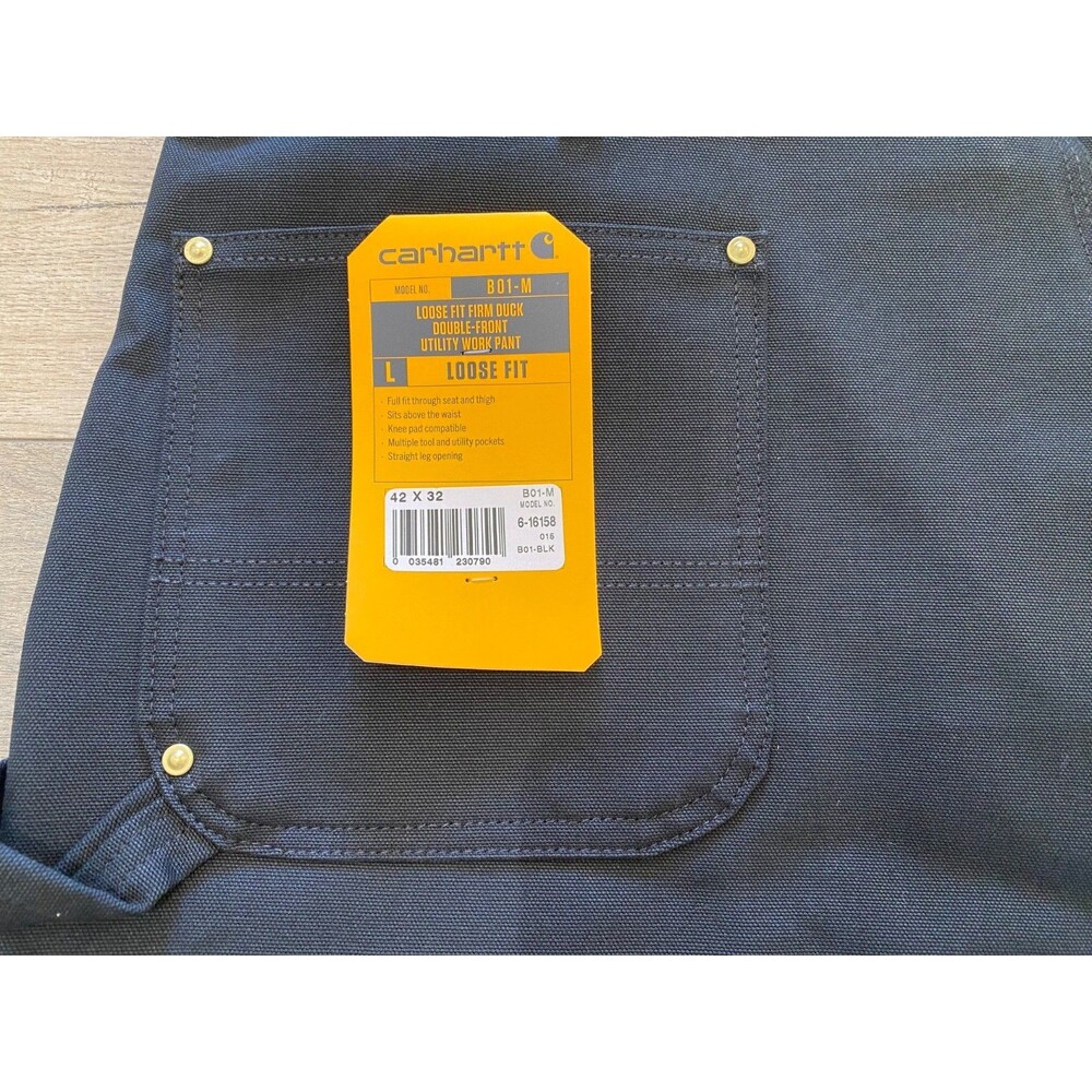 Carhartt B-01 Mens 42x32 Duck Double-Front Knee Black Work Dungaree Pants - Picture 2 of 11